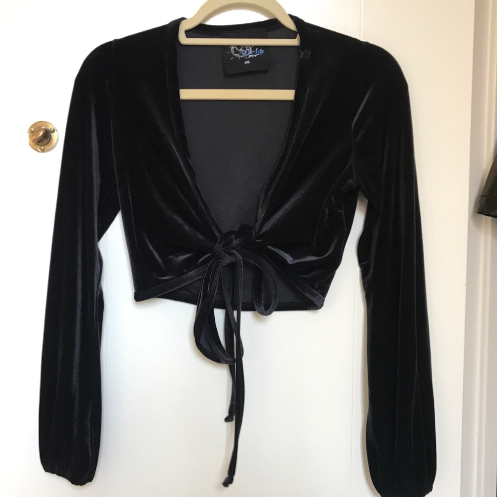 Blue life velvet wrap top